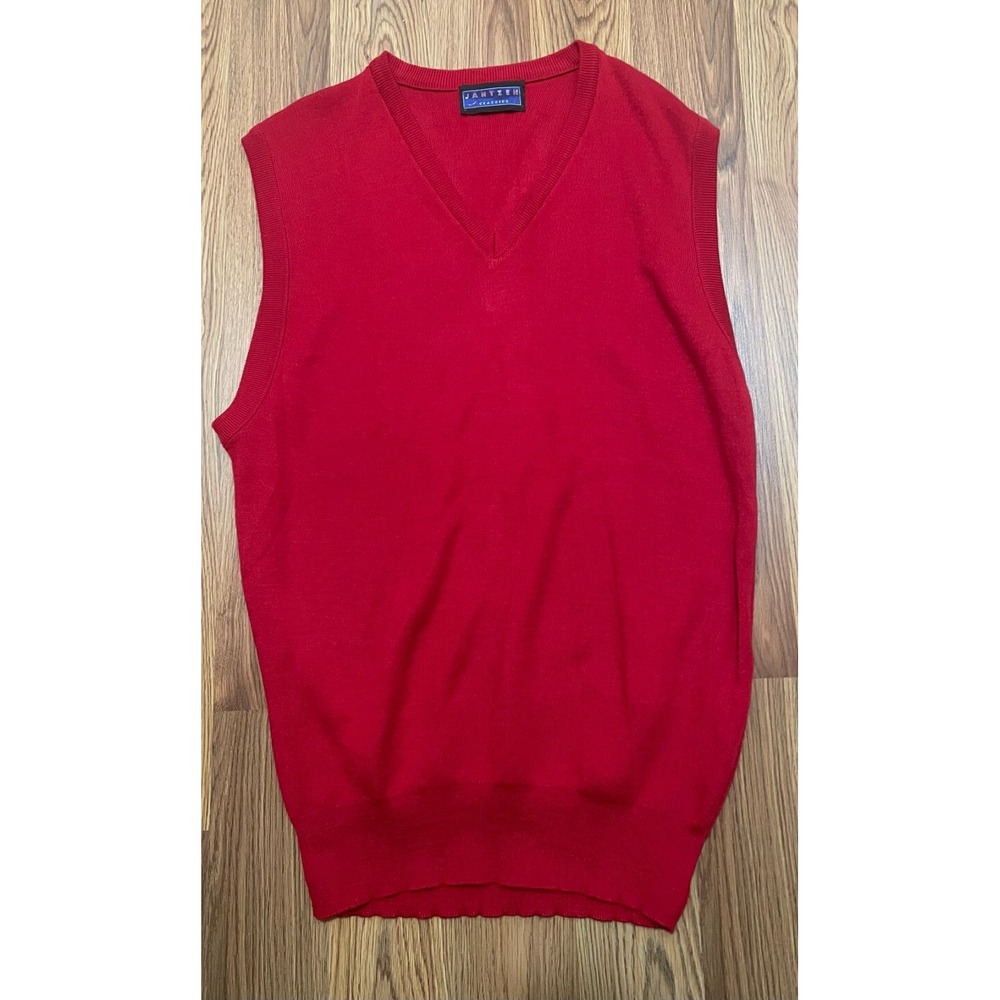 Jantzen Classics Sweater Vest Mens Large Red V-Neck Knit Made In USA